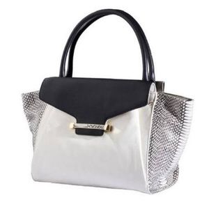 Cream Leather & Snakeskin Leather Handbag
